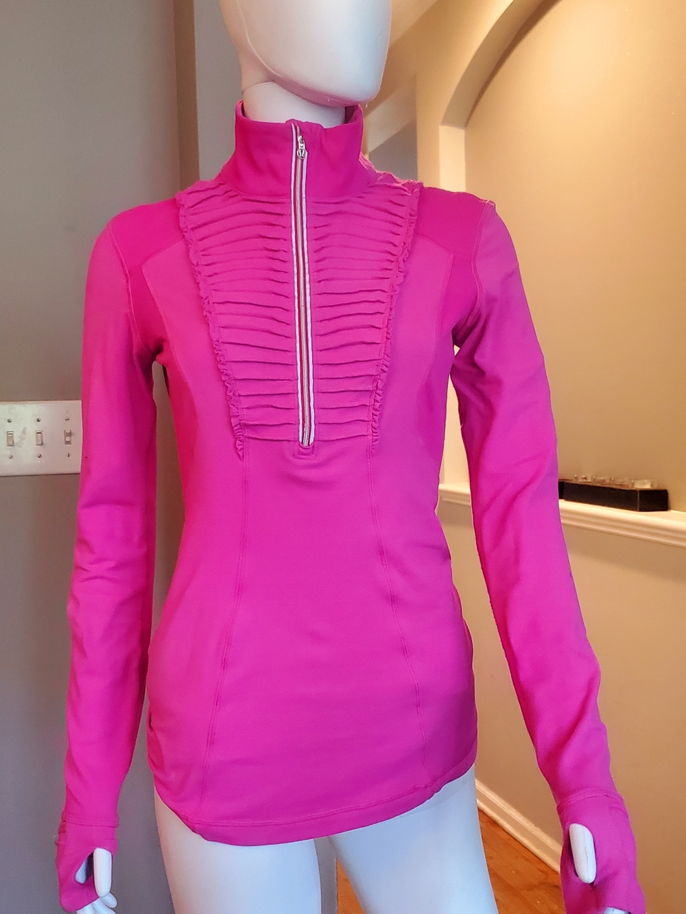 Lululemon Athletica Fuchsia Half-Zip Ruffle Front Active Top